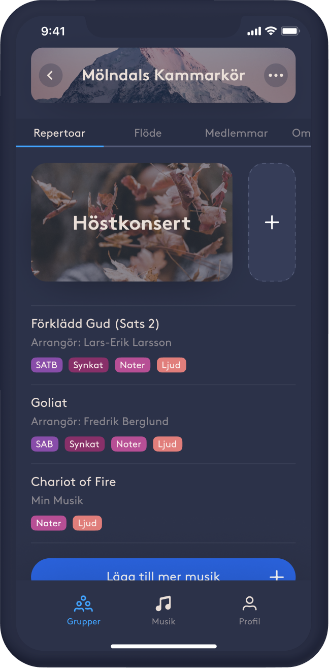 Screenshot of the app containing sheet music