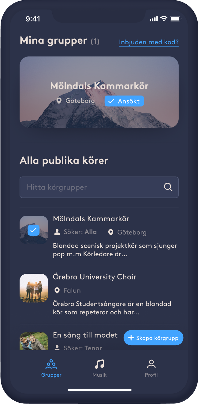 Screenshot of the app containing sheet music